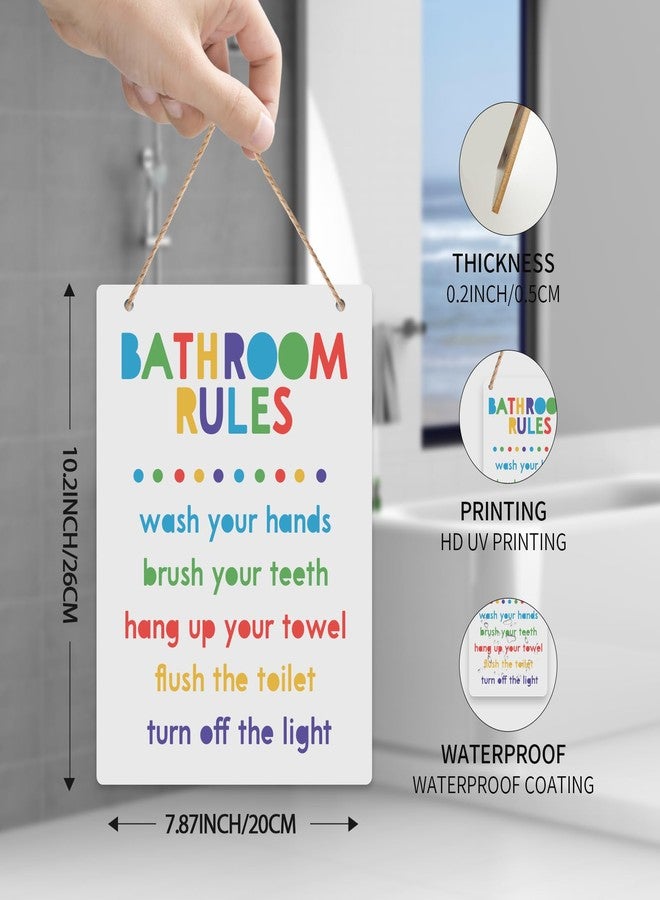 FEXICHUJI Colorful Kids Bathroom Rules Hanging Sign, Wooden Kids Bathroom Decor Reminds to Wash Hands, Brush Teeth, Hang Towel, Flush Toilet, Turn Off Light, Wall Art Decor Accessories for Boys and Girls - Image 2